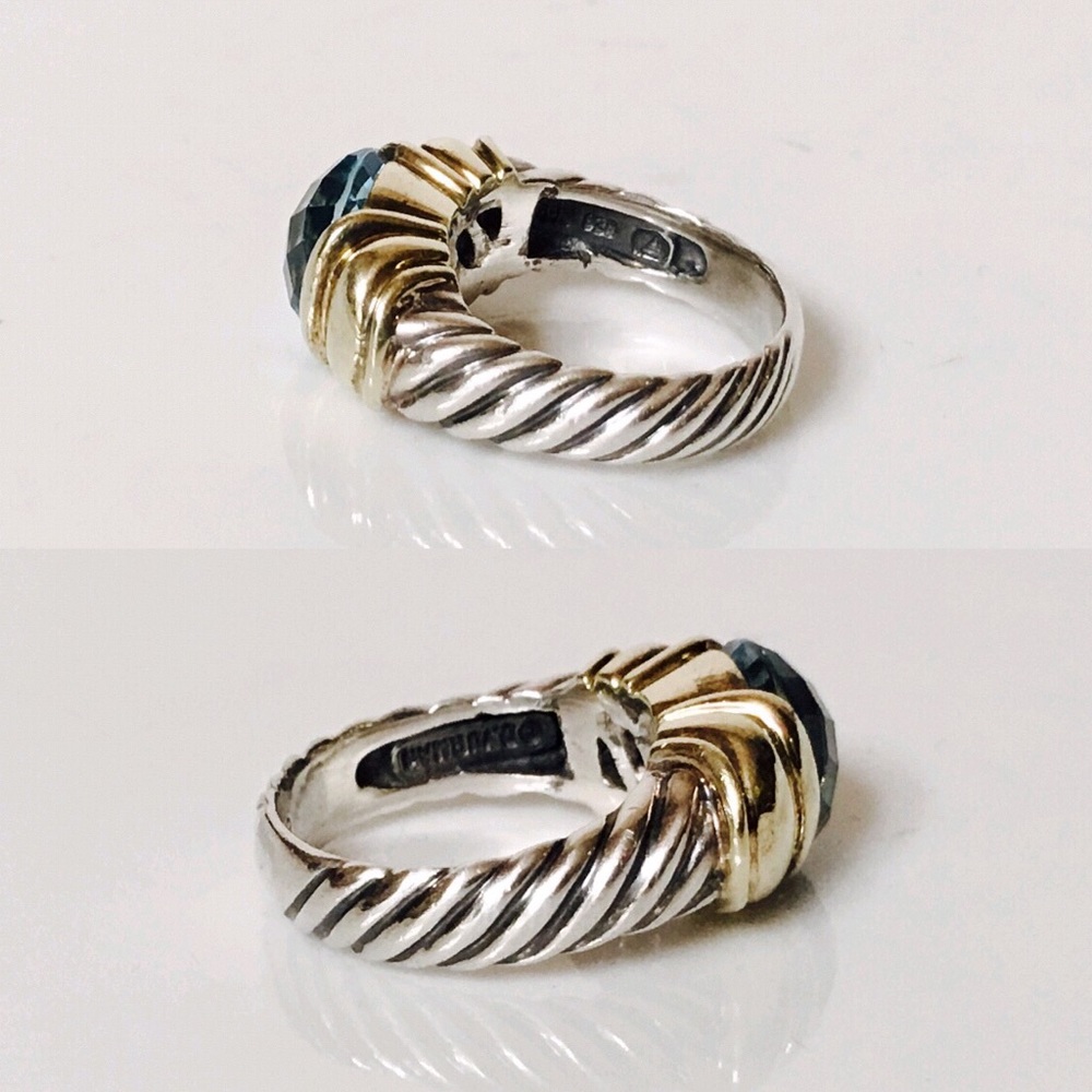 David Yurman Sterling & 14k Blue Topaz Capris Ring - Picture 2 of 6