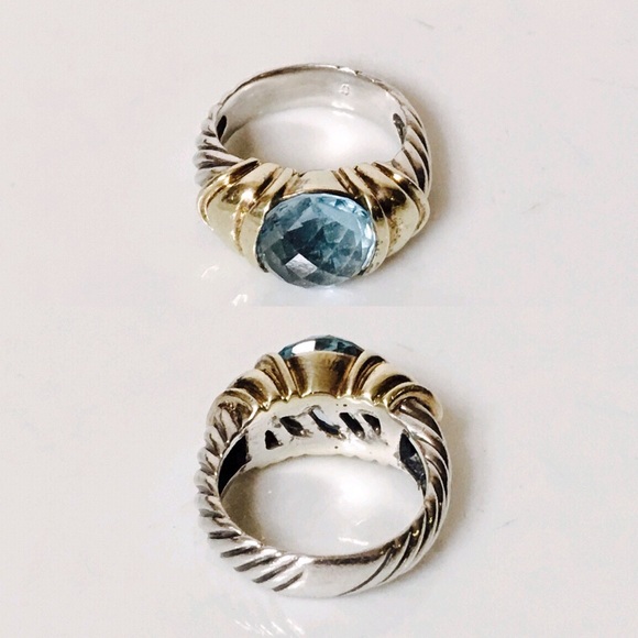 David Yurman Sterling & 14k Blue Topaz Capris Ring - Picture 3 of 6