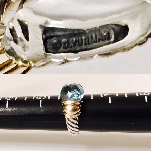 David Yurman Sterling & 14k Blue Topaz Capris Ring - Picture 4 of 6