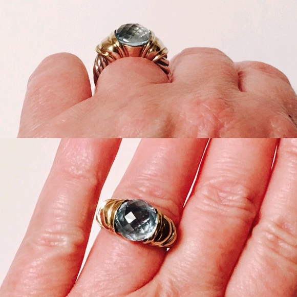 David Yurman Sterling & 14k Blue Topaz Capris Ring - Picture 5 of 6