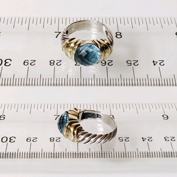 David Yurman Sterling & 14k Blue Topaz Capris Ring - Picture 6 of 6