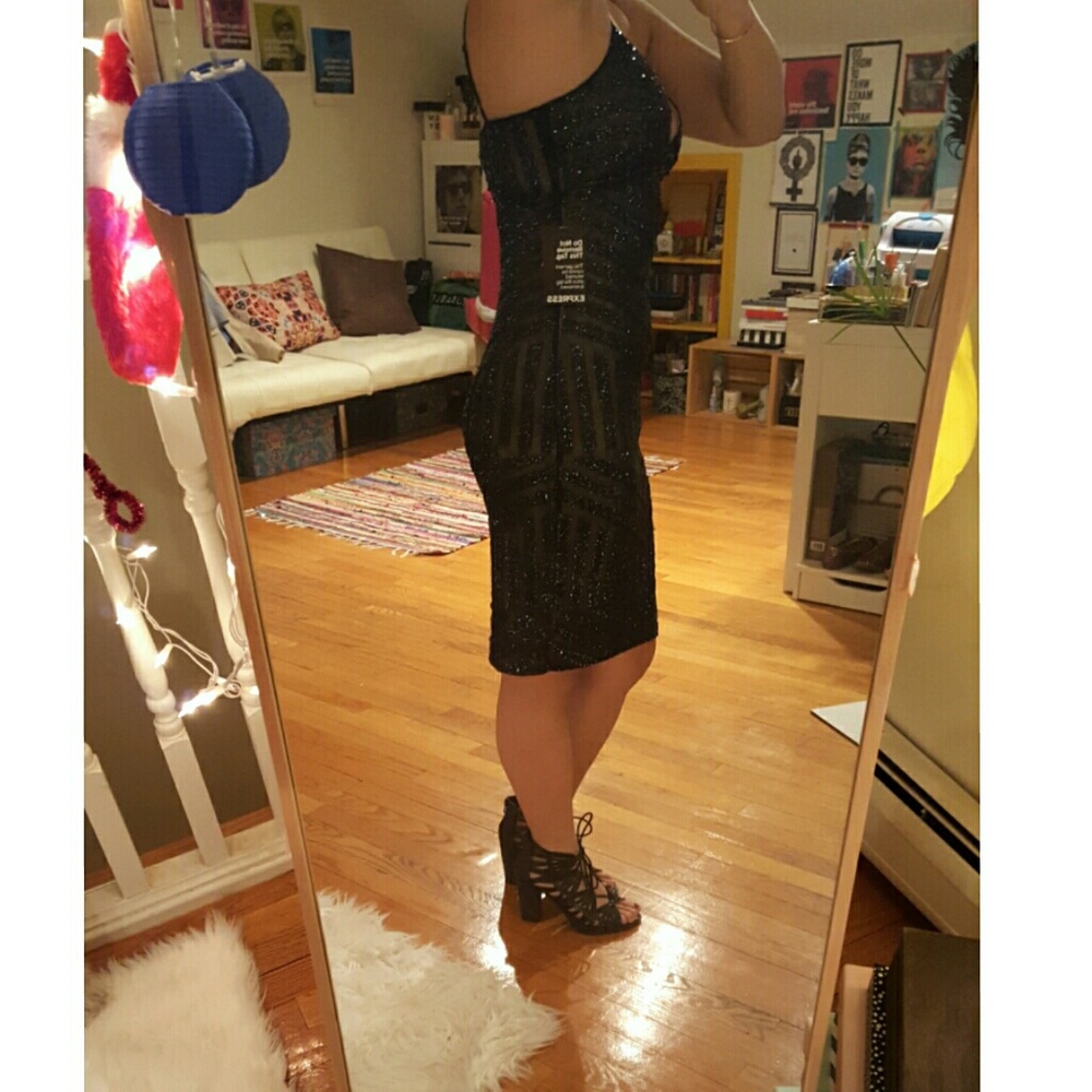 NWT • Express Little Black Sequin Slip Dress - Picture 7 of 7