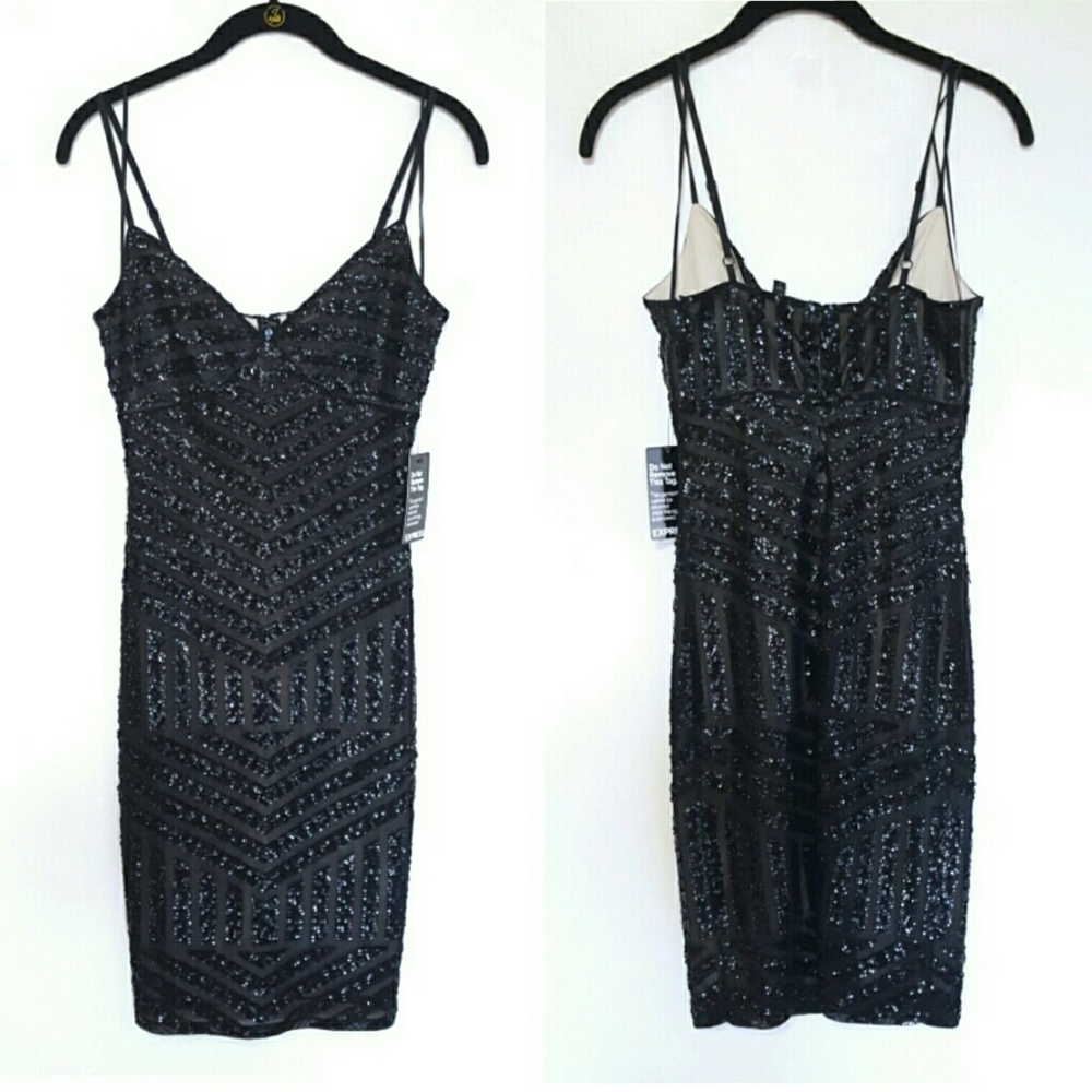 NWT • Express Little Black Sequin Slip Dress - Picture 2 of 7