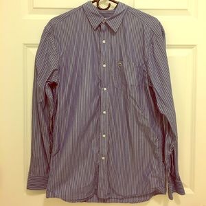 Lacoste blue and white stripe button up shirt