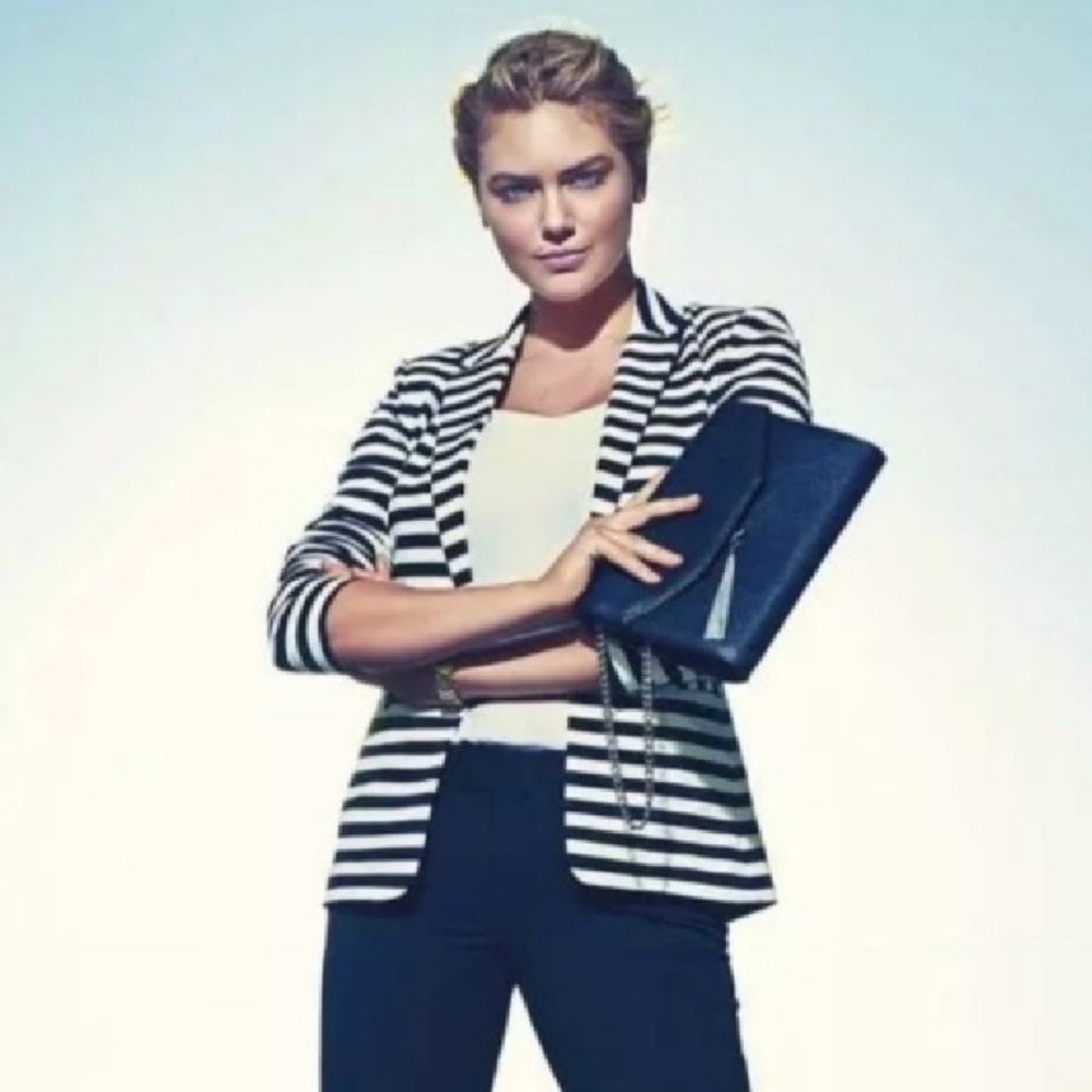 BLACK & OFF WHITE STRIPED KNIT STRETCH BLAZER XS