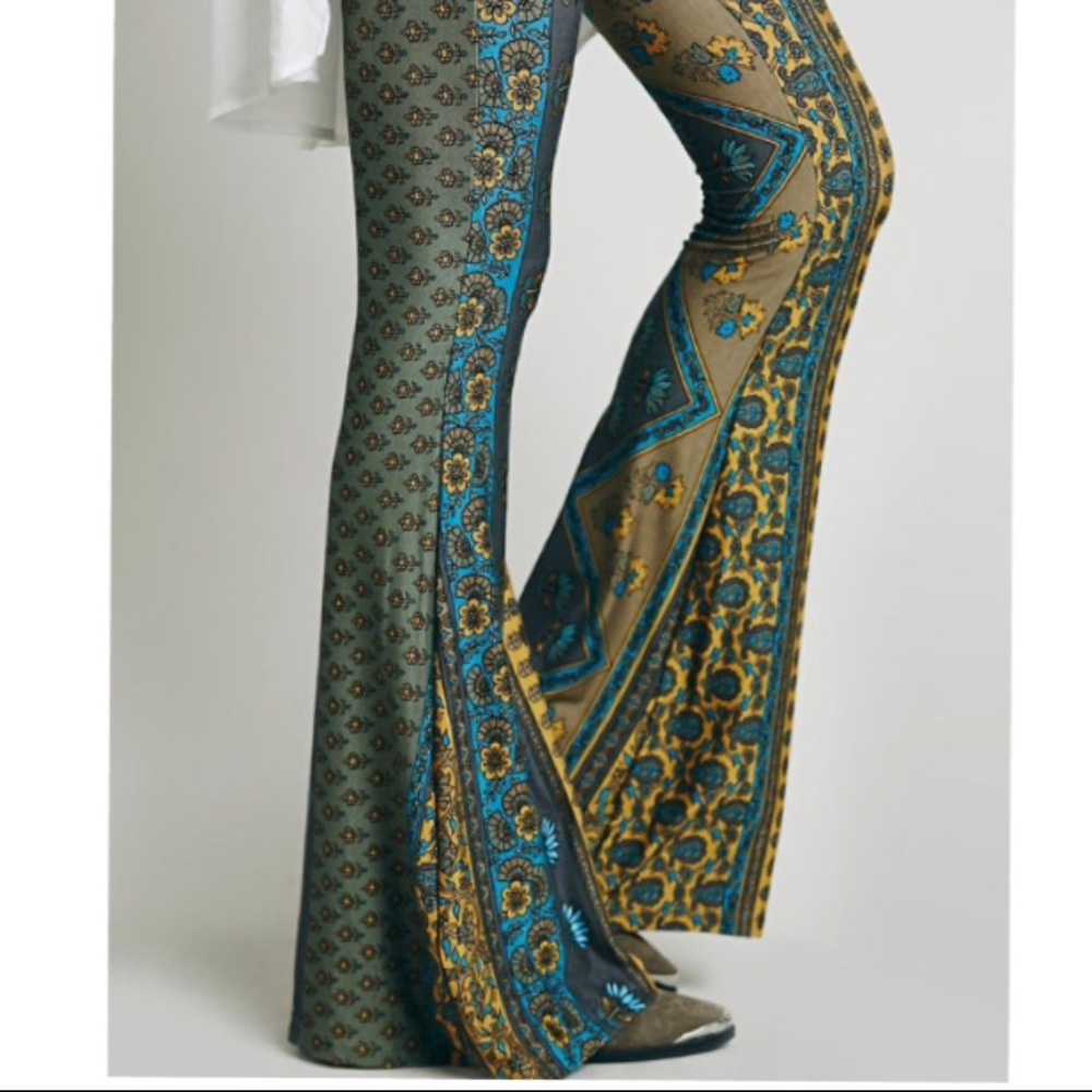 Border Print BELL Pants Flare Janis Bell Blue - Picture 3 of 3