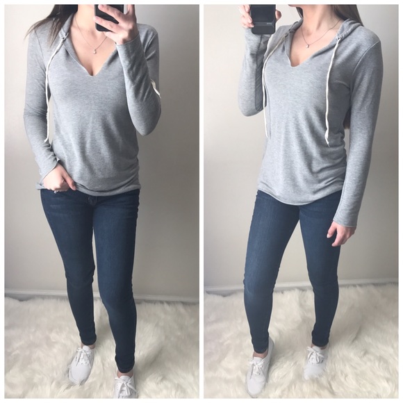 1️⃣ LEFT • LOGAN Gray Hoodie W/ Drawstring Hood - Picture 4 of 5