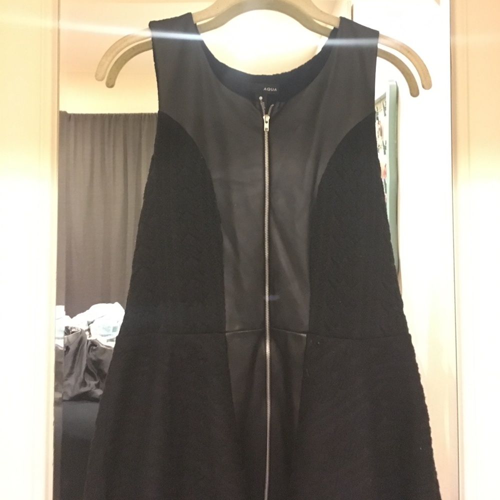 Aqua Black Leather Lined Sweater Dress