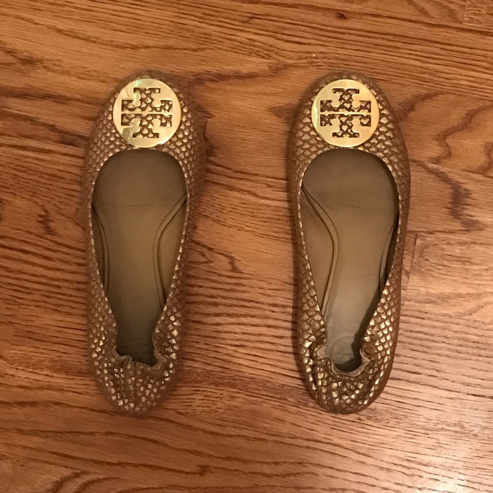 Tory Burch Ballet Flats. Gold and Brown. Size 8.5