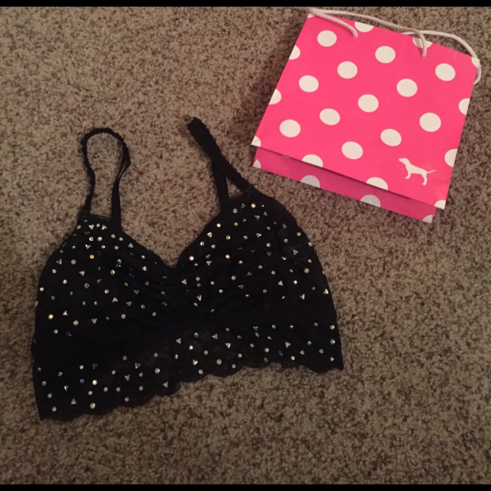 Victoria Secret PINK Black lace Jewel Bralette M