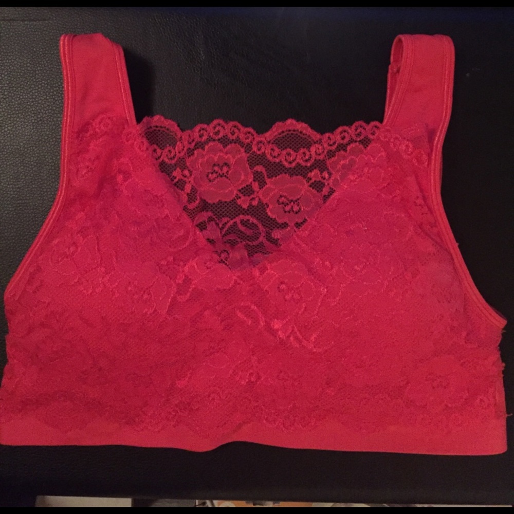 Hot pink lace front Sports Bra size M