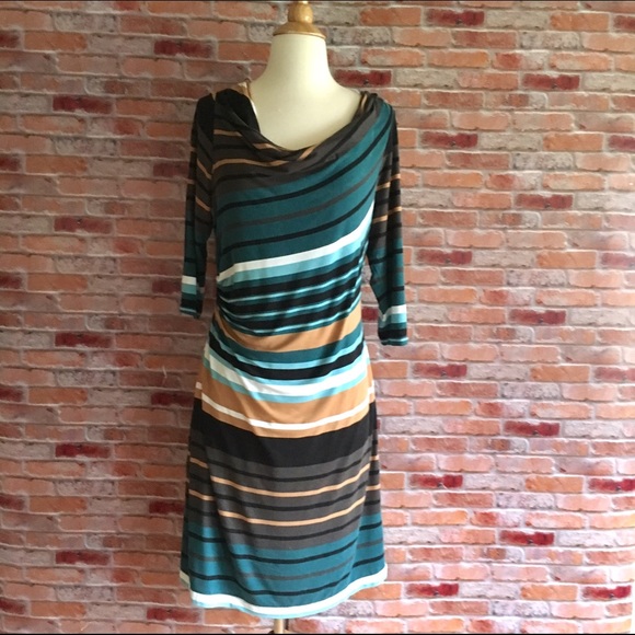 LOFT striped fitted cowlneck dress - Picture 2 of 6