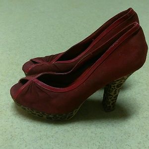 Red and cheetah print open toed heels