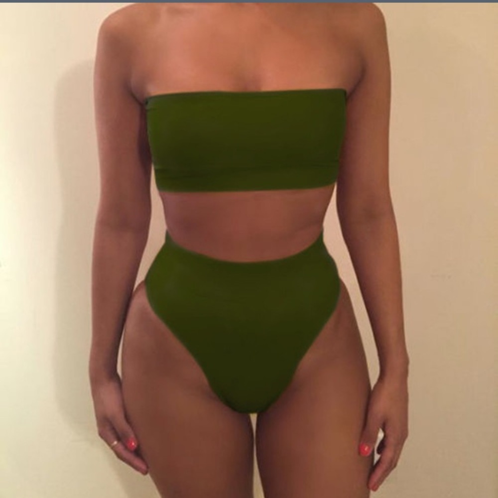 High waisted bandage bathing suit in Olive Green