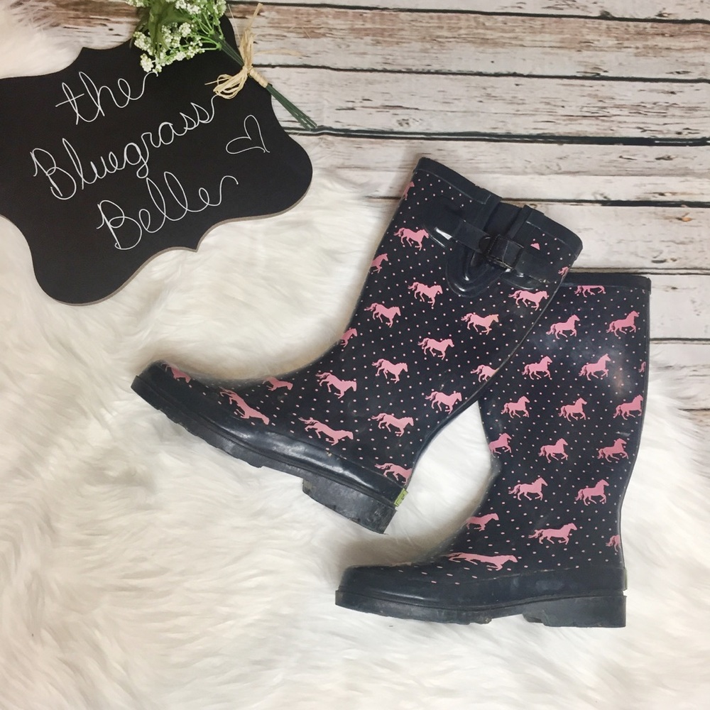Navy & Pink Horse Rain Boots 💗