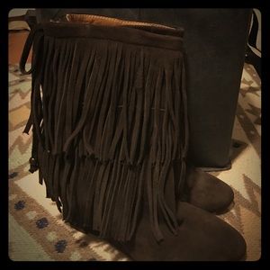Ralph Lauren Wedge Fringe Boots (chocolate brown)