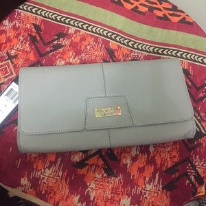 BCBG Paris Light Sage Large Leather Clutch NWT