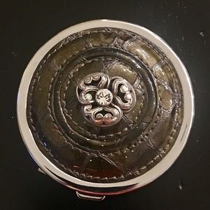 BRIGHTON SERENE ROSE COMPACT MIRROR PEWTER leather