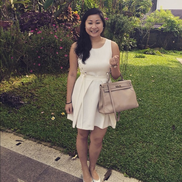belair Dresses & Skirts - BelAir white dress with leather criss cross detail