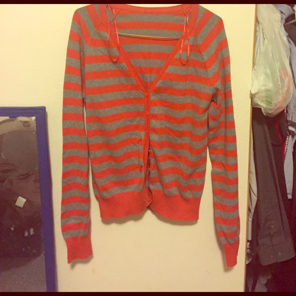 Red & gray striped cardigan