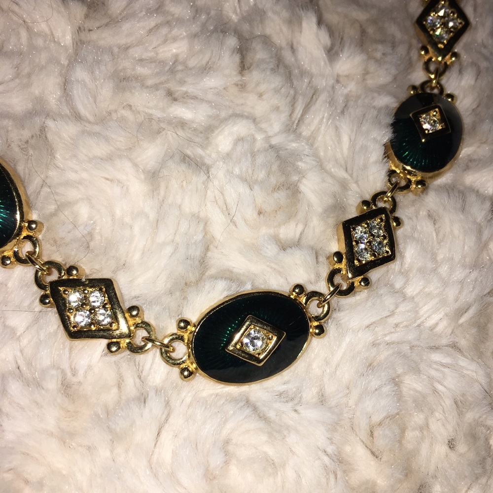 Burberry VNTG navy blue/gold/crystal necklace - Picture 3 of 4
