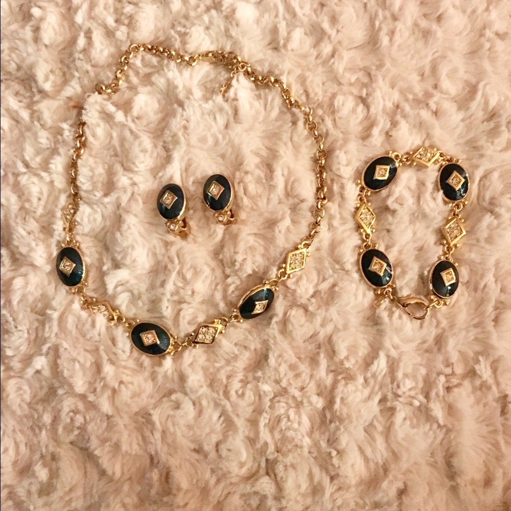 Burberry VNTG navy blue/gold/crystal necklace - Picture 2 of 4