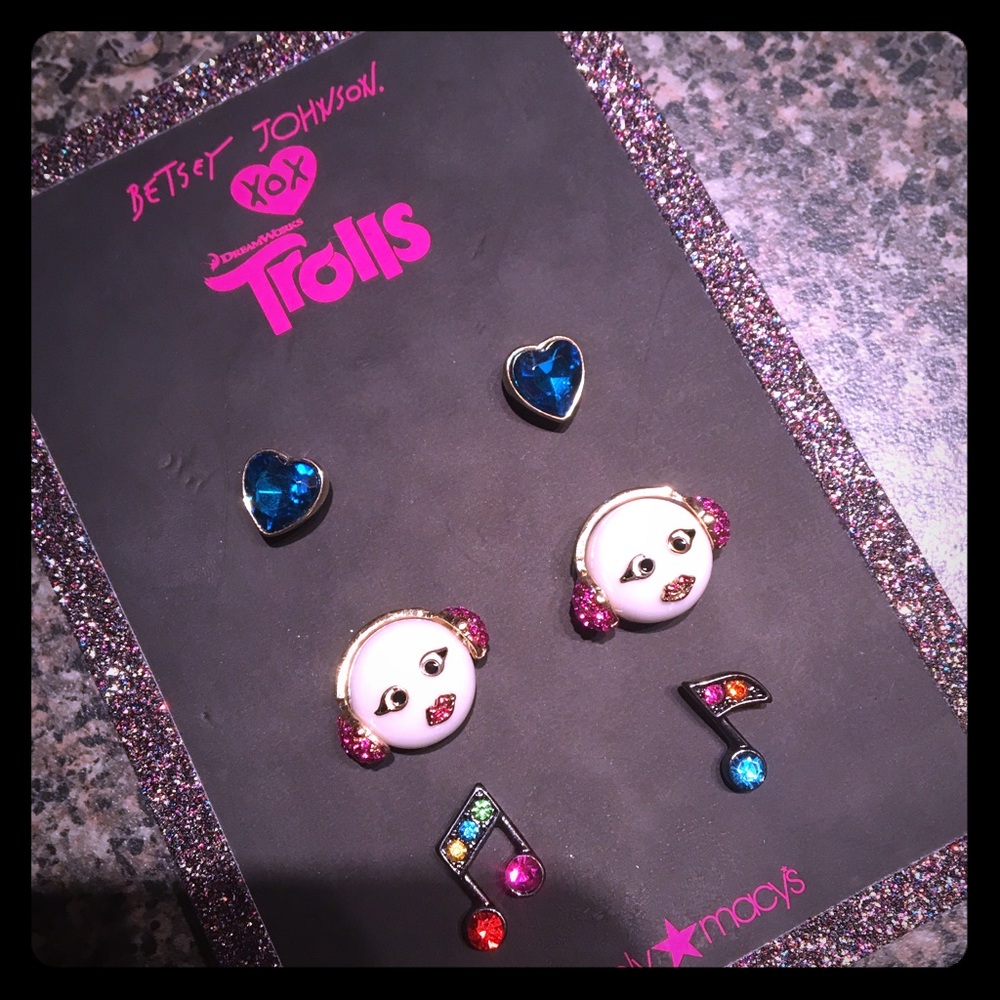 NWT Betsey Johnson xox Trolls Earring Set