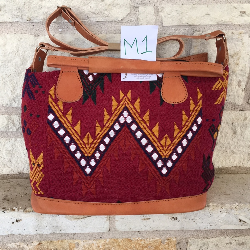 Beautiful Guatemalan Maroon & Chevron Handbag.