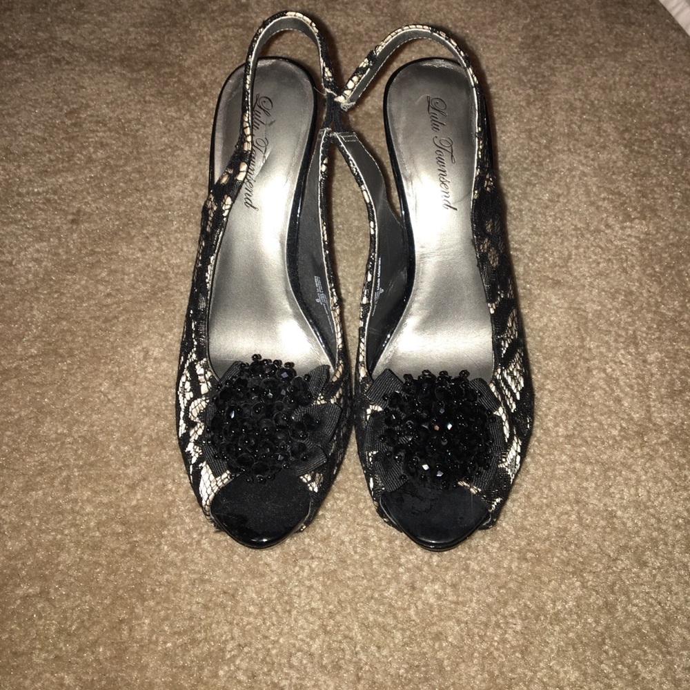 Gold and Black Fancy Slingbacks
