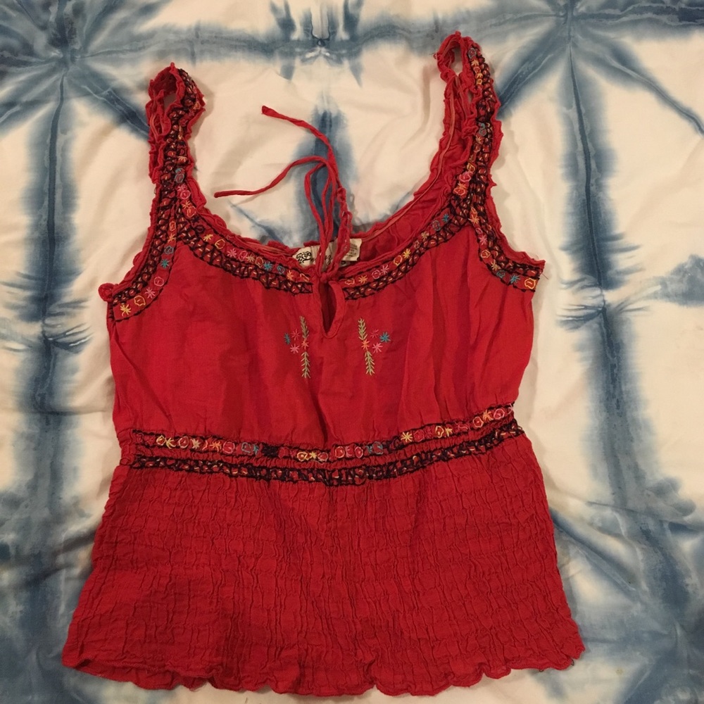 Red embroidered tank
