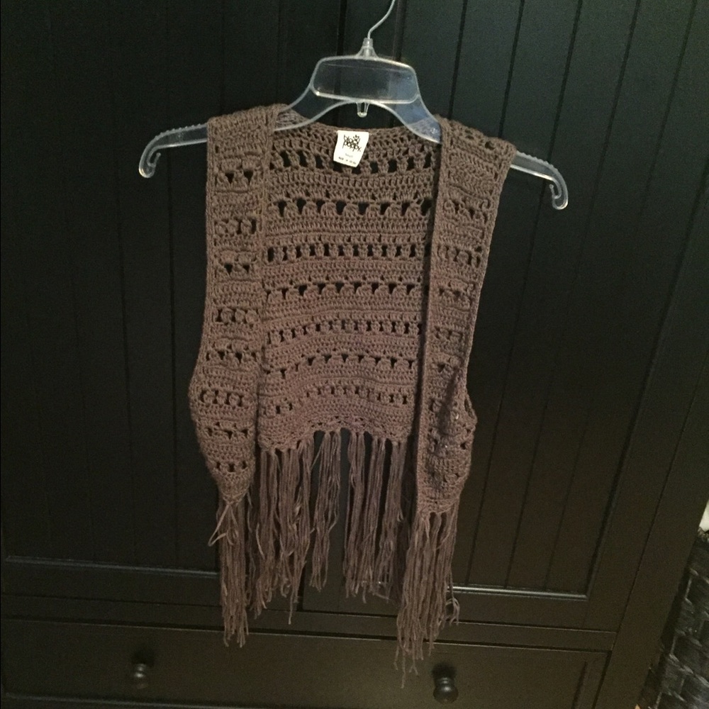 PacSun Black Poppy crochet fringe knit vest