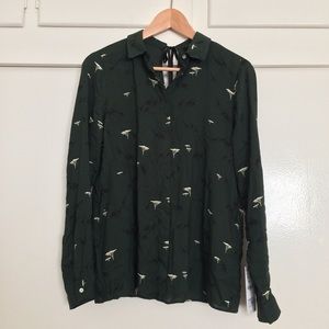Zara Printed Button Up with Velvet Neck Tie