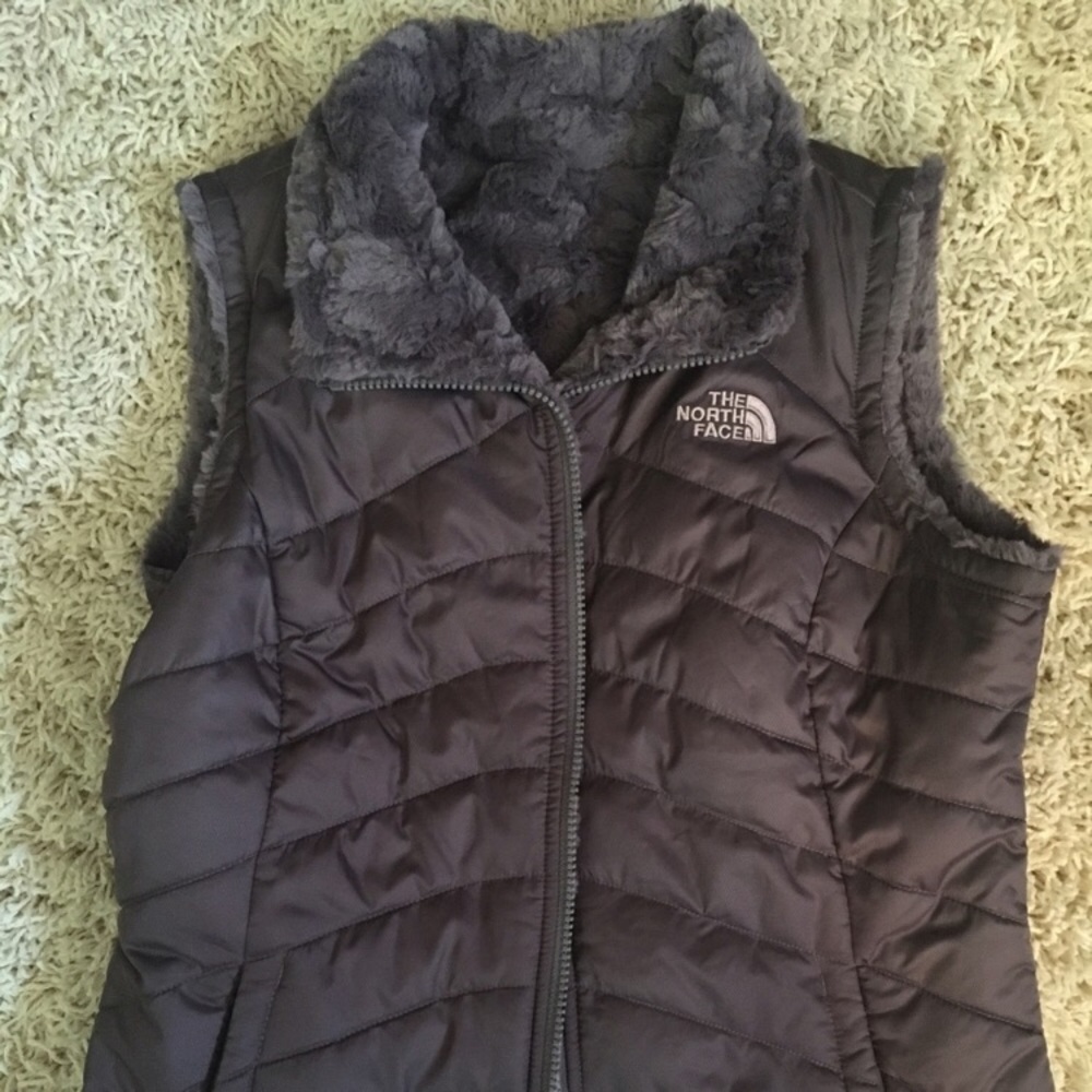 Gray North Face Faux Fur Lined Vest