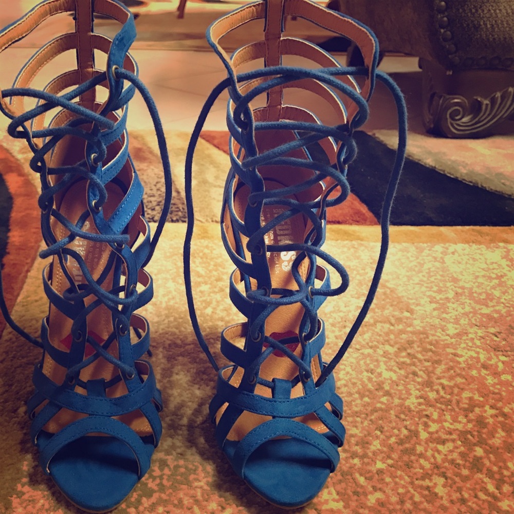 NEW Blue lace up heels