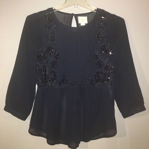 Anthropologie Navy Top with Sequined Detail - US 4
