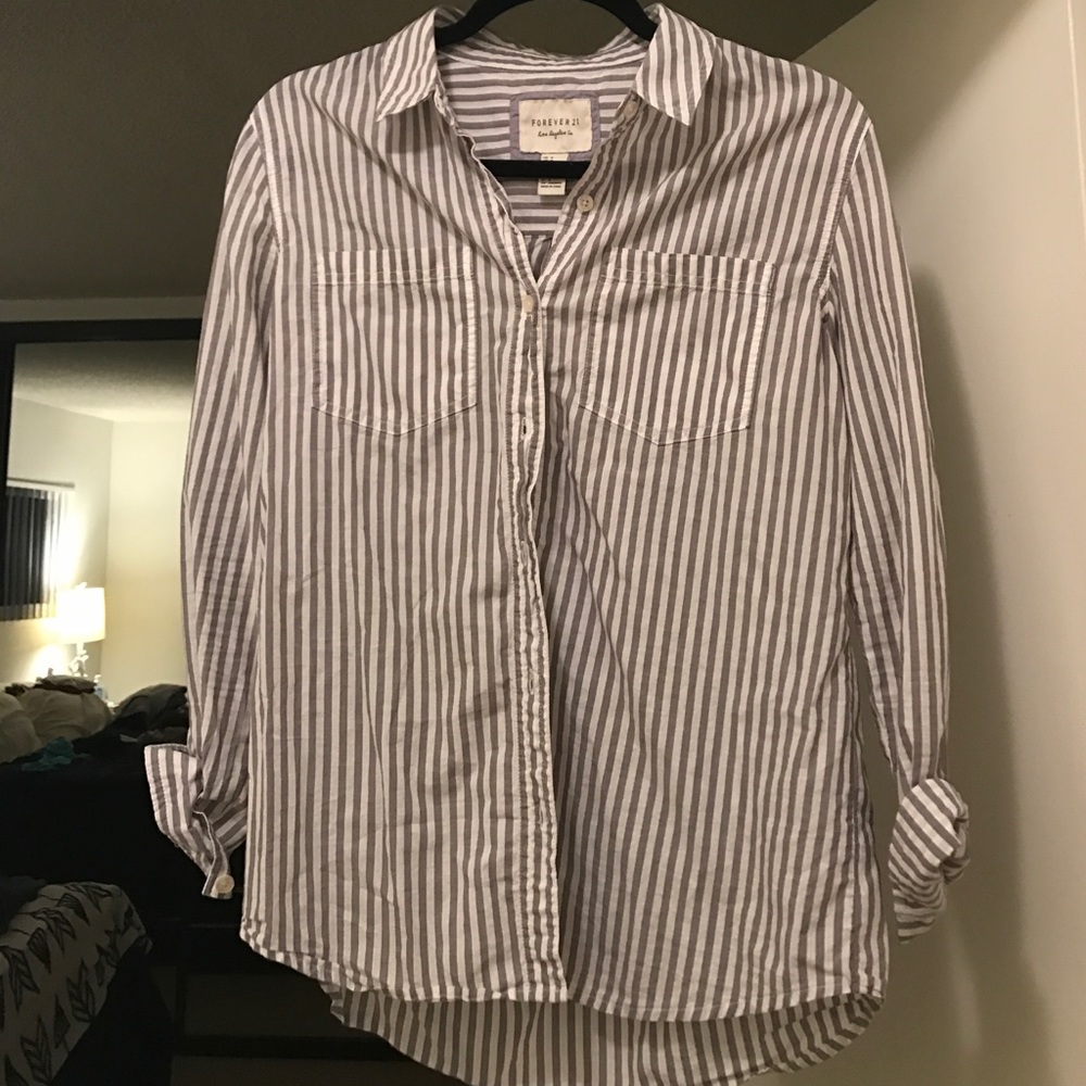 White and grey striped button down