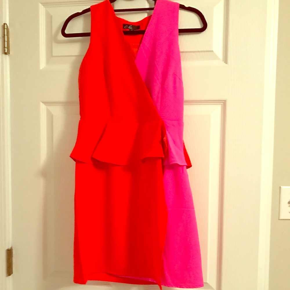HOT pink/orange peplum dress