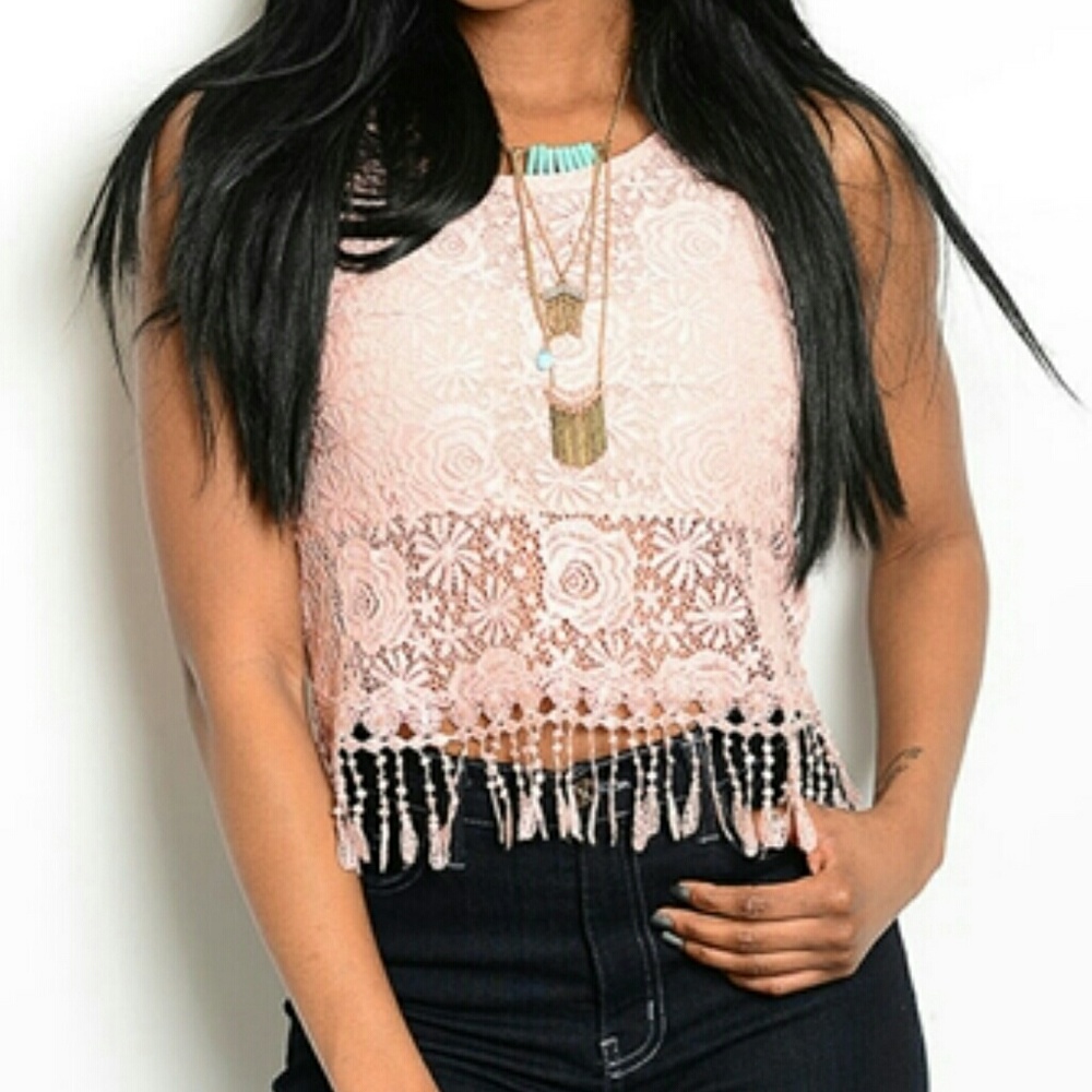 CLEARANCE Junior's Peach fringe crop top