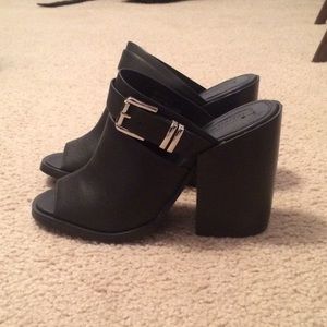 Forever 21 black buckle mule boots