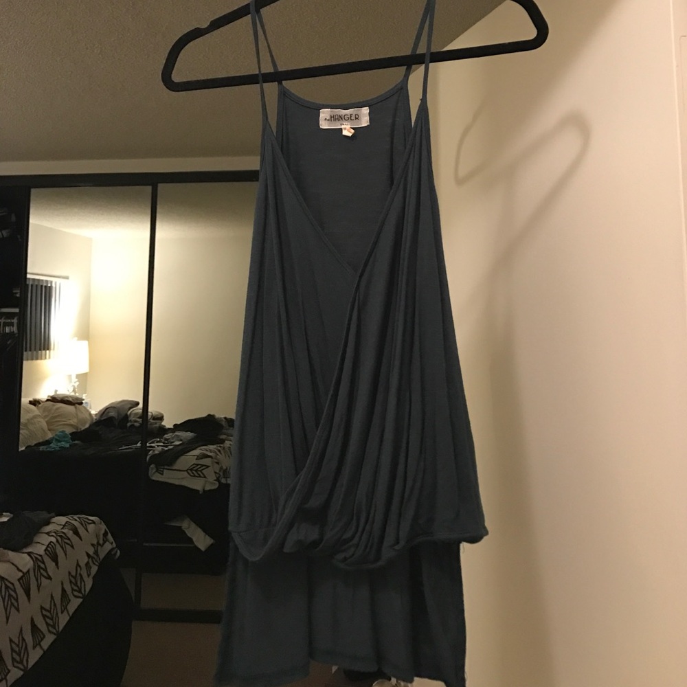Forest green high/low draped tank top