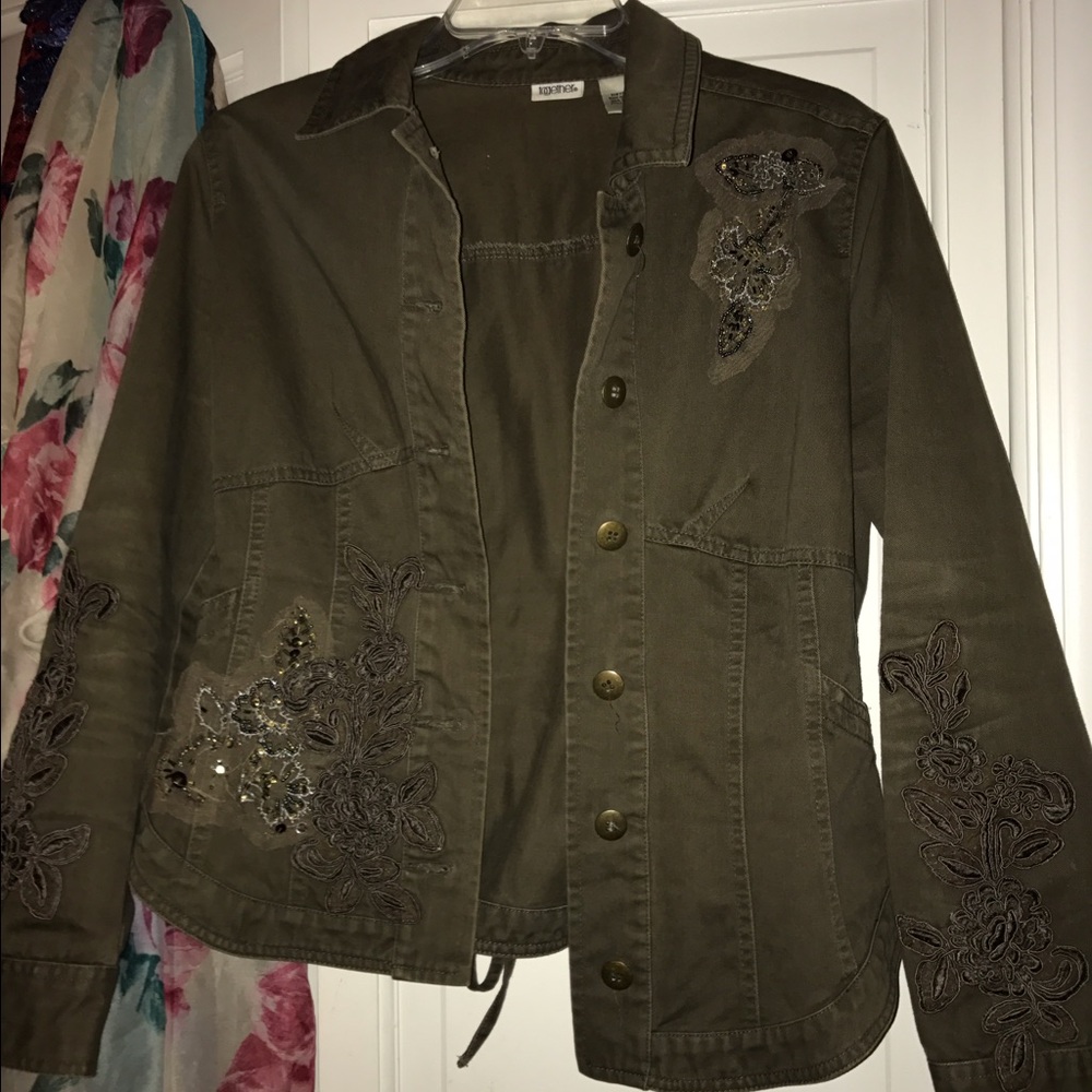 Green denim jacket with embellishment
