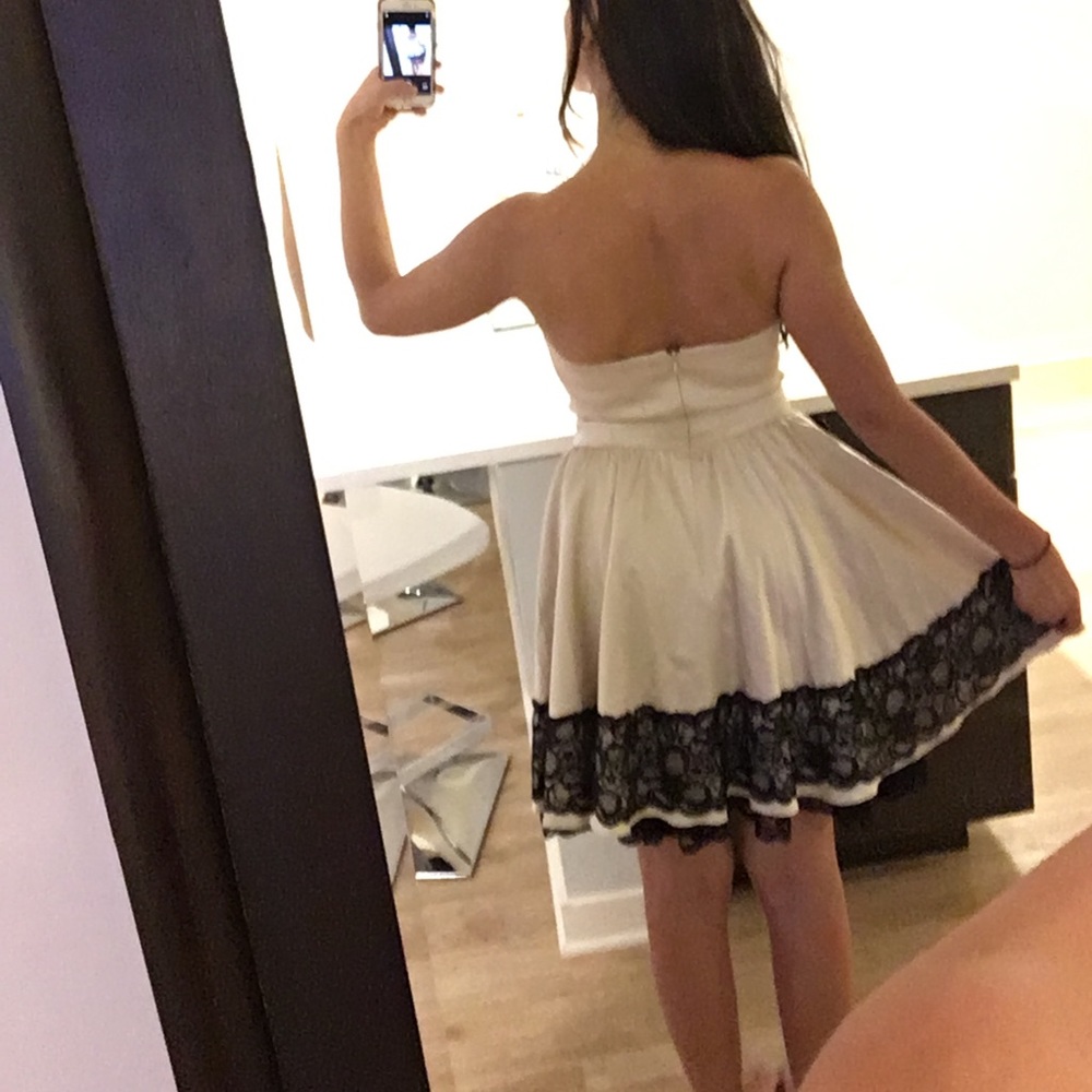 Bebe lace trim flair dress