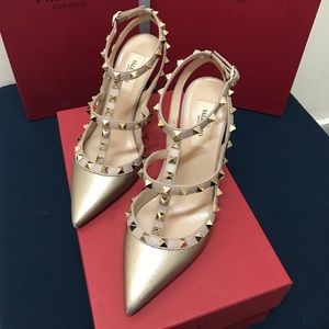 Valentino Rockstud Ankle Strap (4") #Metalic Gold
