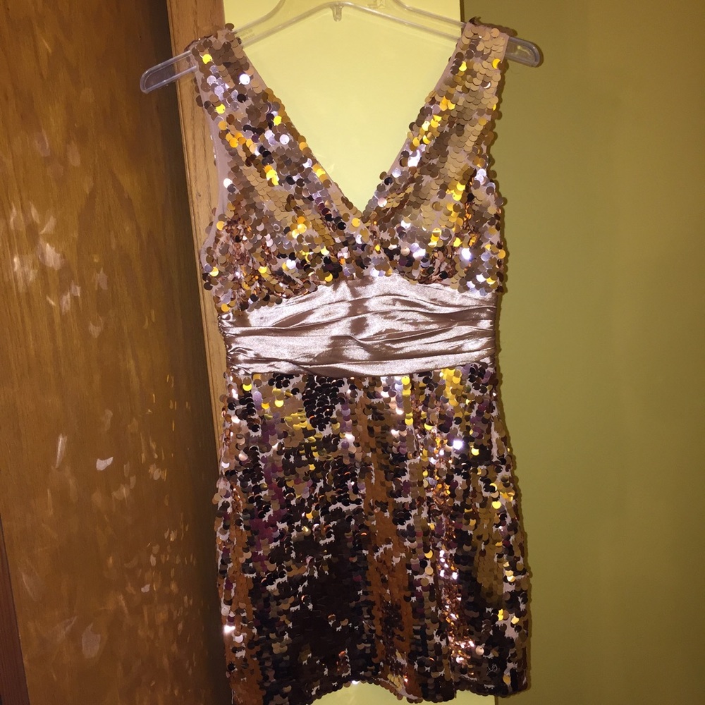 Sequin Mini Dress Champagne Gold S