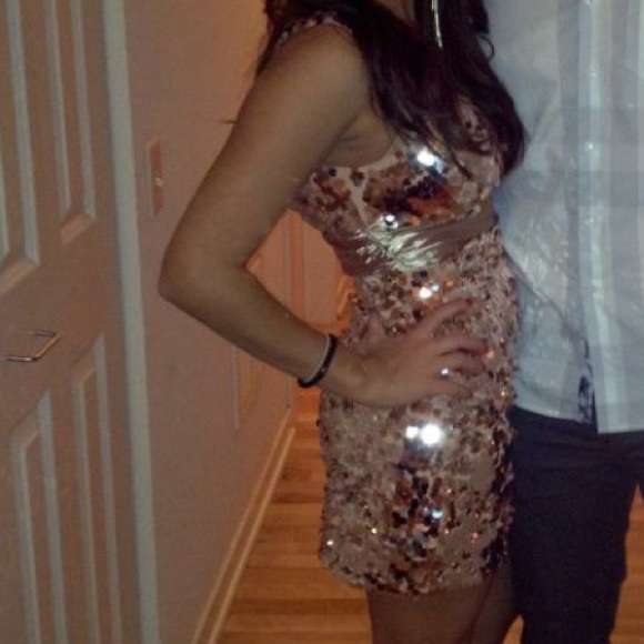 Sequin Mini Dress Champagne Gold S - Picture 2 of 3