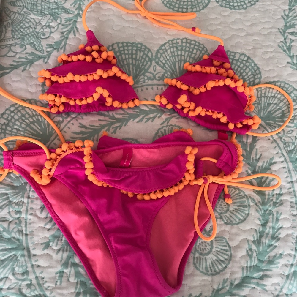 Victoria Secret Pom Pom Bathing Suit EUC
