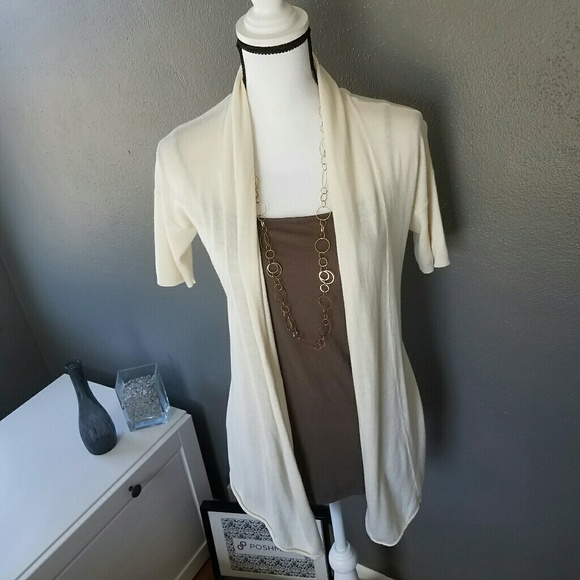 Sweaters - Cream Short Sleeve Open Front Lightweight Cardigan