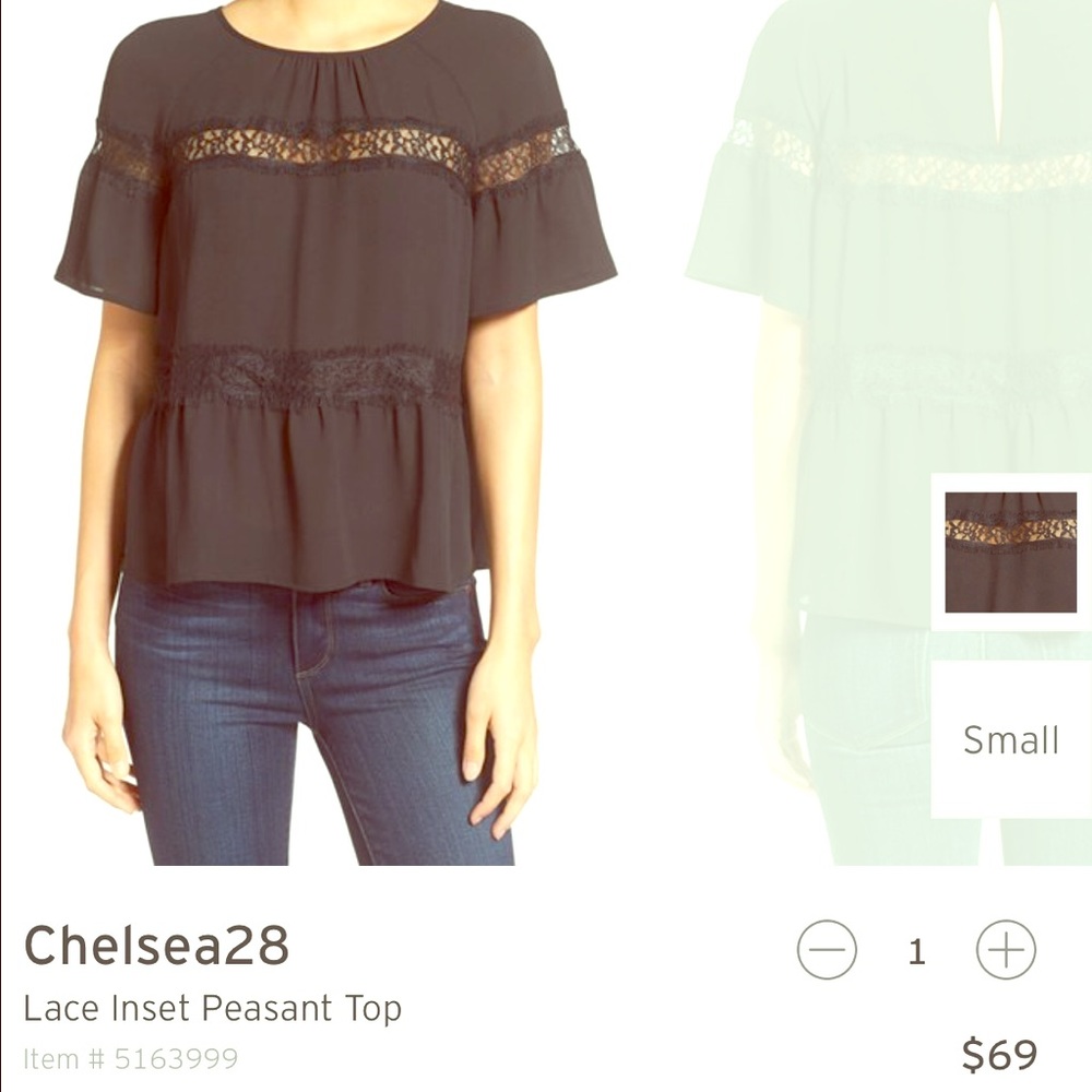 Chelsea28 Short Sleeve Lace Inset Peasant Top