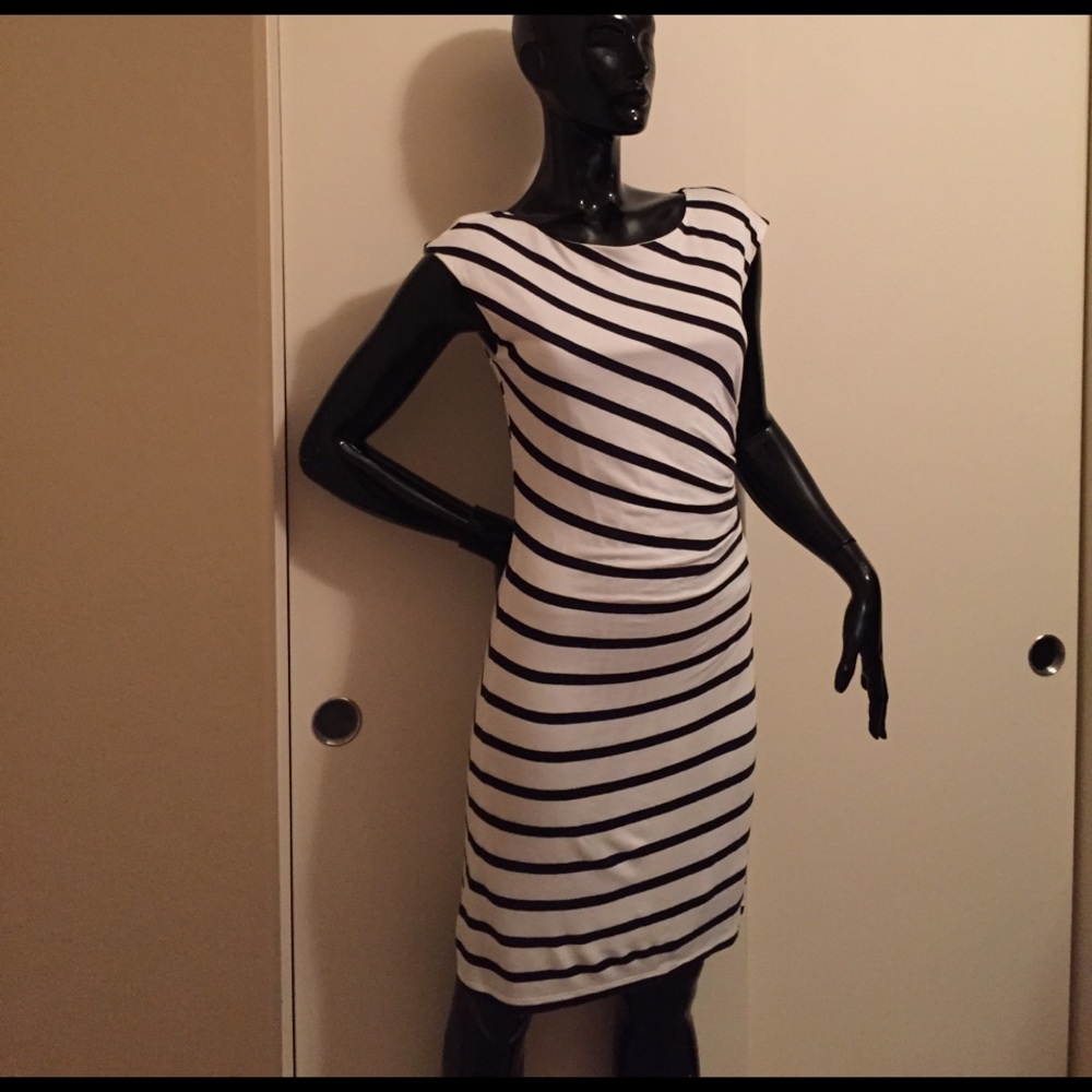 Dark Navy and White Striped Dress