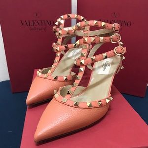 Valen Rockstud Ankle Strap Alce Printed Calfskin